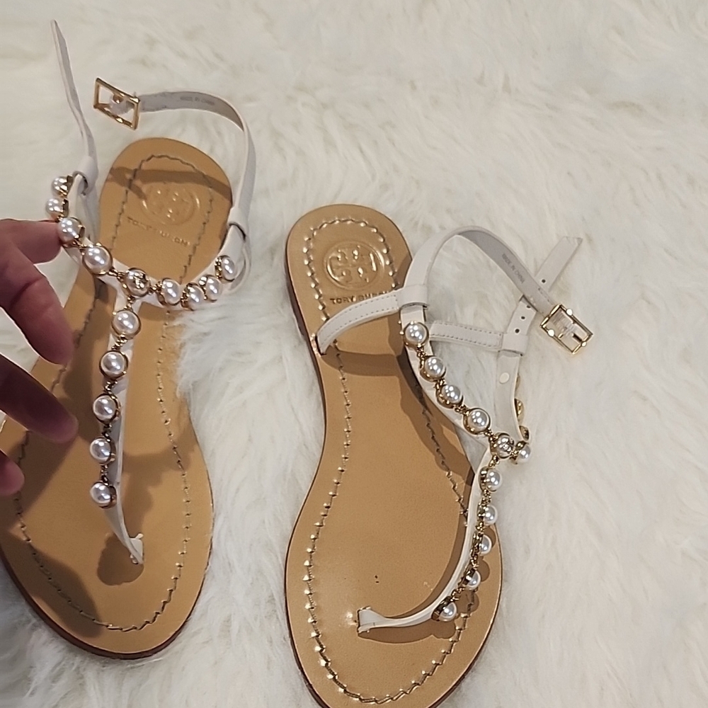 Tory Burch White Crystal Embellished Sandals